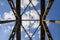 Railway viaduct against the sky and clouds in an unusual wide angle perspective. Day