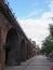 The railway viaduct that carries the Docklands light Railway past Limehouse Marina in London