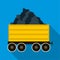 Railway wagon loaded with coal icon, flat style