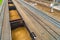 Railway wagons loaded with sand.