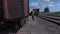 Railway worker inspecting wagons