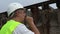 Railway worker smoking close up