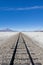 Railways in the landscape of the Salar de Uyuni and lagoons like