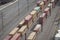 Railyard with container trains and wagons standing in the industrial port of Montreal in Quebec,