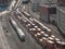 Railyard with container trains and wagons standing in the industrial port of Montreal in Quebec,