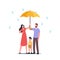 Rain, Air Humidity Concept. Parents with Child Holding Umbrella Walking in Rainy Weather, Speaking, Enjoying Relations