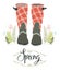 Rain boots and spring forest grass, design card