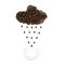Rain cloud made of roasted coffee beans pouring over a white cup isolated on white background