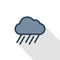 Rain cloud, storm weather thin line flat color icon. Linear vector symbol. Colorful long shadow design.