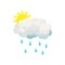 Rain cloud and sun icon, cartoon style