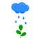 Rain from a cloud waters a tree sprout, plant