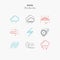 Rain, downpour and more, thin line color icons set, illus