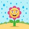 Rain is dripping on a joyful flower. arid summer.