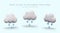 Rain is dripping from white cloud. Set of 3D illustrations in cartoon style