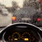 Rain droplets on car windshield