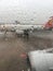 Rain drops on airplane window