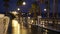 Rain drops, evening in Oceanside California USA. Pier, palms in twilight dusk. Reflection of light.