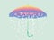 Rain drops falling inside rainbow umbrella