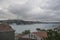 Rain drops on window against city view of Istanbul, Turkey