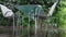 Rain falling on outdoors furniture on wooden deck