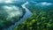 Rain forest and rivers full of water top view, as drone camera photo