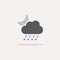 Rain, hail, cloud and moon. Color icon with shadow. Weather vector illustration