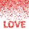Rain made of small hearts. Hearts form word love. Perfect for Valentine`s day or other love celebration. Vector