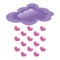 Rain pink hearts purple cloud on a white background