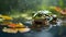 rain\\\'s embrace: frog\\\'s tranquil moment captured. AI generated