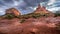 After rain showers, streams and puddles forming at Bell Rock and Courthouse Butte, famous red rocks at Sedona