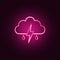 rain sign with a thunder-storm icon. Elements of Weather in neon style icons. Simple icon for websites, web design, mobile app,