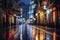 Rain-Soaked Midnight Street. Generative AI