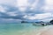 A rain storm is coming. Two ships in the Andaman Sea. Krabi, southern Thailand