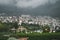 Rain storm and heavy clouds over the Haifa downtown, Haifa view with the sea port, harbor, industrial zone, Bahai gardens and