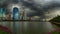 Rain and stormy clouds over cityscape, Bangkok,