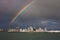 Rainbow above Auckland city in New Zealand