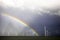 Rainbow above a offshore windpark, Holland