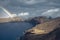 Rainbow above volcanic landscape