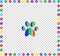 Rainbow animal paw print framed with multicolored paw prints bo