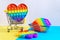 Rainbow anti stress toy fidget push silicone toy antistress pop it. Multi colored background