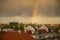 Rainbow appearing from the rain cloud above Zagreb city during early spring storm