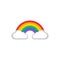 Rainbow arch with two clouds colorful vector icon with primary color spectrum.