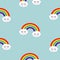 Rainbow background. Seamless pattern with smiling sleeping clouds and rainbows for kids