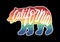 Rainbow bear with California hand lettering