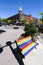 Rainbow bench and Davidson building downtown Ellensburg Washington