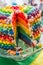 Rainbow birthday cake cutted