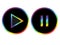 Rainbow black play pause button icon vector