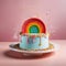 Rainbow cake, colorful multicolored bright dessert, fun for parties and kids