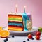 Rainbow cake, colorful multicolored bright dessert, fun for parties and kids