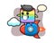 Rainbow cake mascot character riding a rocket